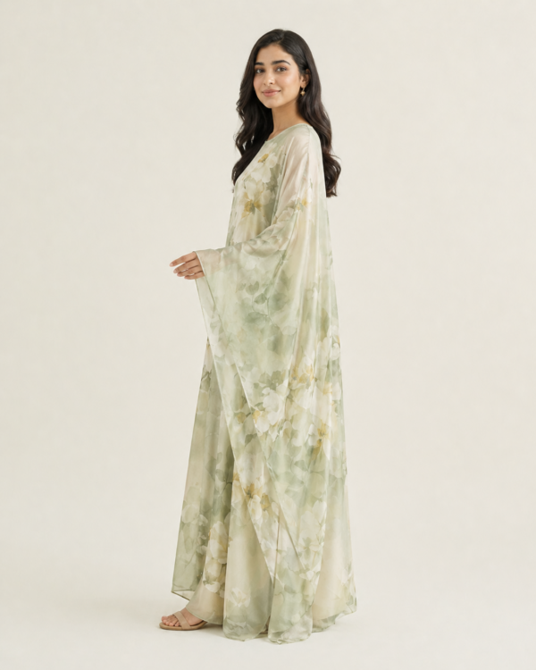 elrare sage watercolour floral kaftan side view