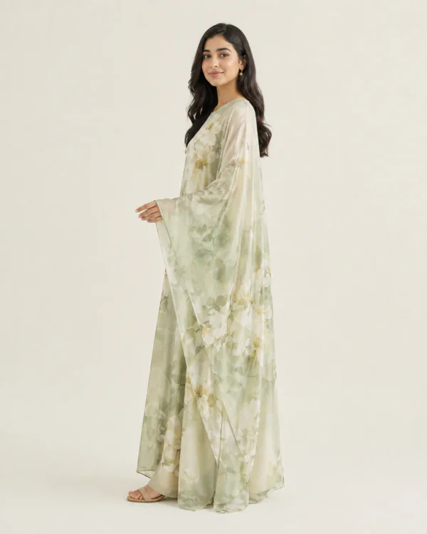elrare sage watercolour floral kaftan side view