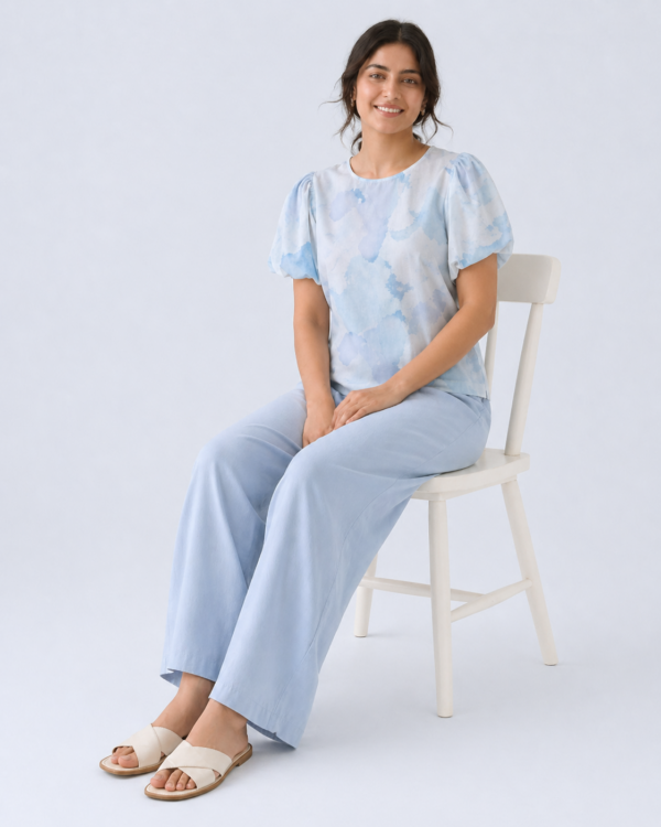 elrare sky blue cloud print lounge seated