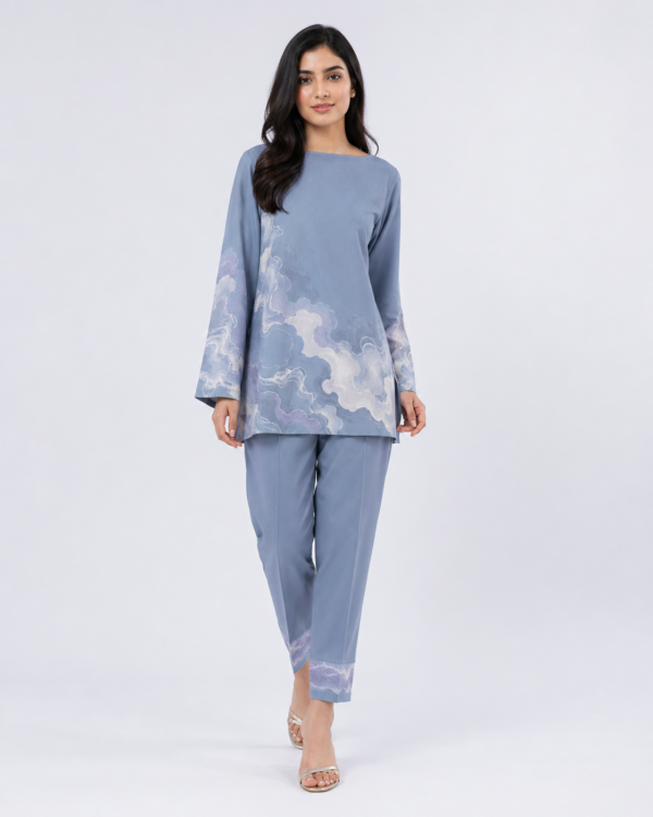 elrare steel blue cloud print coords front view