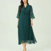 elrare teal bow tie chiffon maxi dress front view