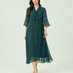 elrare teal bow tie chiffon maxi dress front view