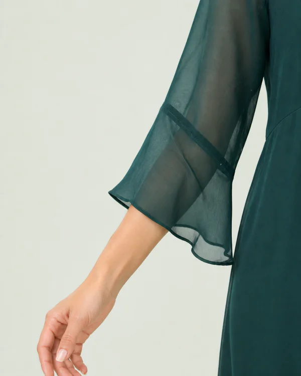 elrare teal bow tie chiffon maxi dress sleeve detail