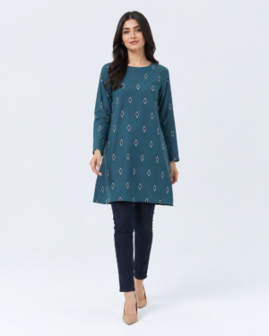 elrare teal diamond motif tunic front view