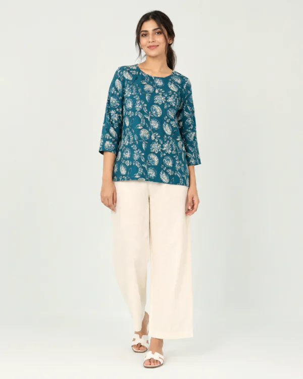 elrare teal floral block lounge set front view