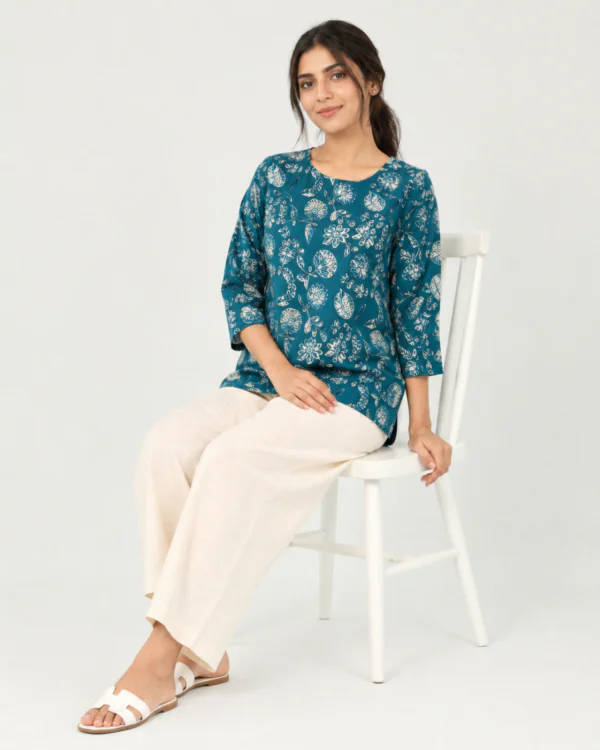 elrare teal floral block lounge set seated