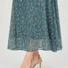 elrare teal scatter floral maxi dress fabric closeup