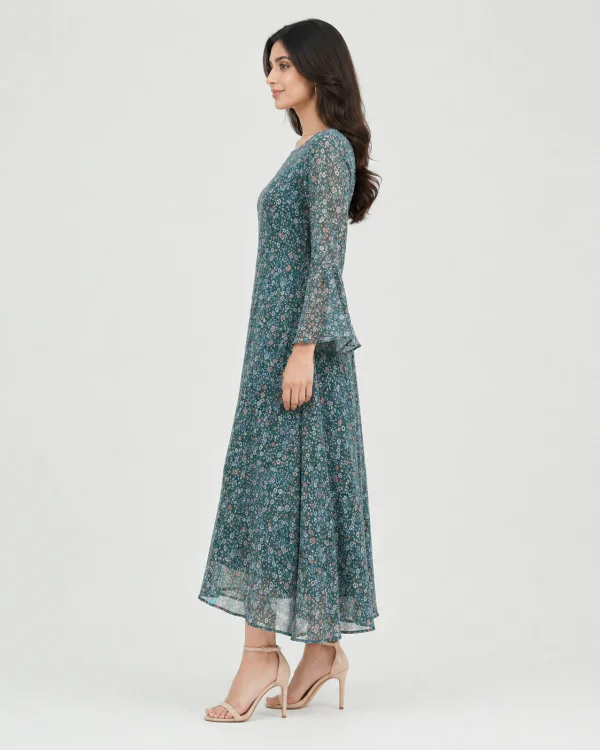 elrare teal scatter floral maxi dress front pose