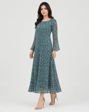 elrare teal scatter floral maxi dress front view