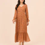 elrare terracotta botanical maxi dress front view