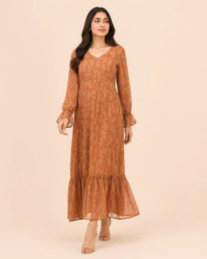 elrare terracotta botanical maxi dress front view