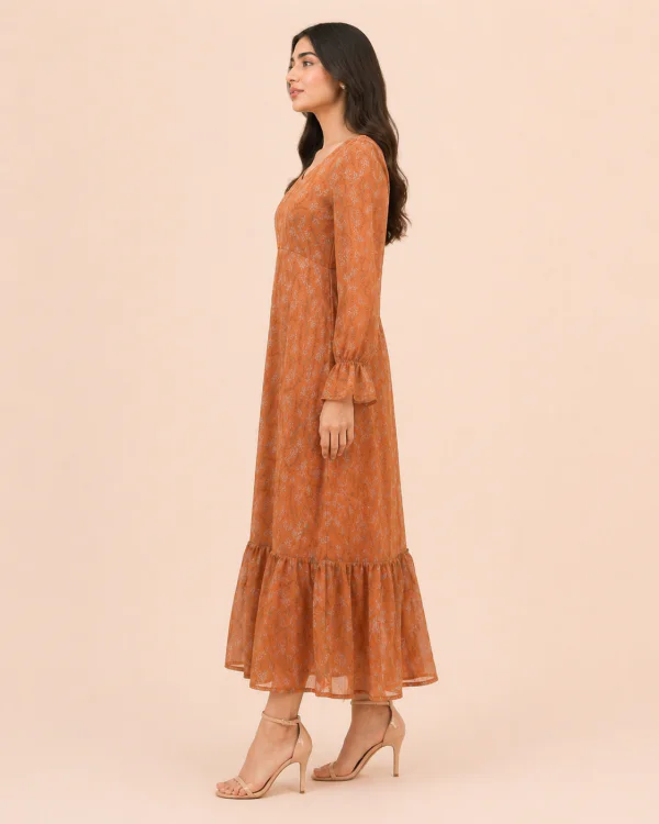 elrare terracotta botanical maxi dress side view