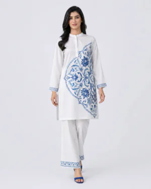 elrare white blue tile print coords front view