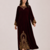 elrare wine velvet zardozi maxi dress front pose