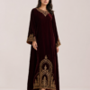 elrare wine velvet zardozi maxi dress front view