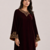 elrare wine velvet zardozi maxi dress neckline detail