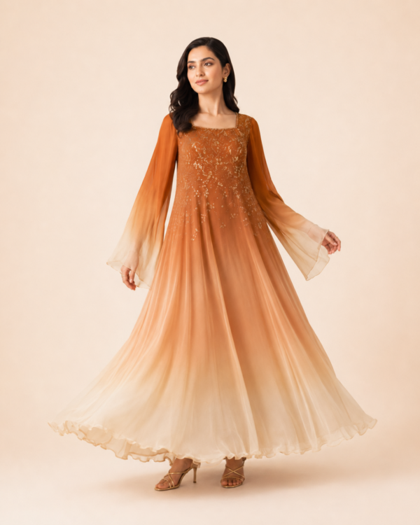 elrare amber ombre bell sleeve maxi flared