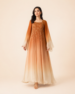elrare amber ombre bell sleeve maxi front view
