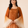 elrare amber ombre bell sleeve maxi neckline detail