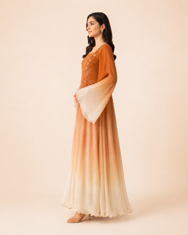 elrare amber ombre bell sleeve maxi side view