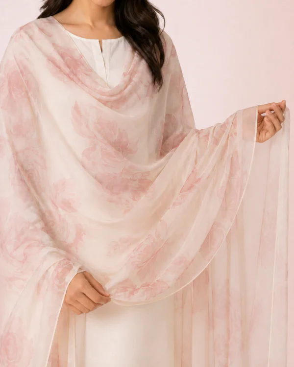 elrare blush watercolour rose dupatta detail