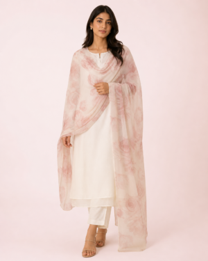 elrare blush watercolour rose dupatta front view