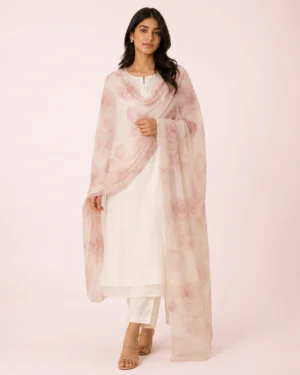 elrare blush watercolour rose dupatta front view