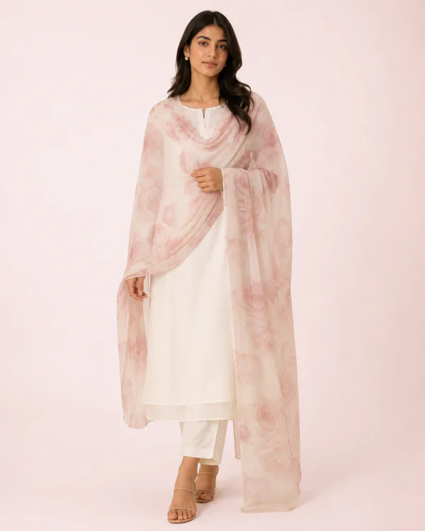 elrare blush watercolour rose dupatta front view