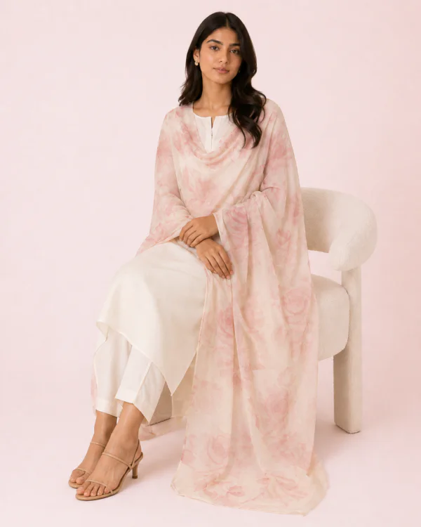 elrare blush watercolour rose dupatta seated