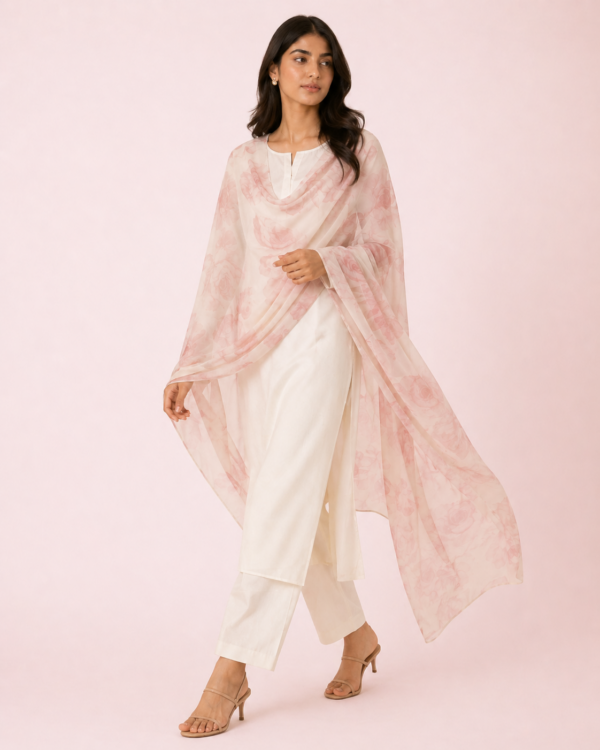 elrare blush watercolour rose dupatta walking view