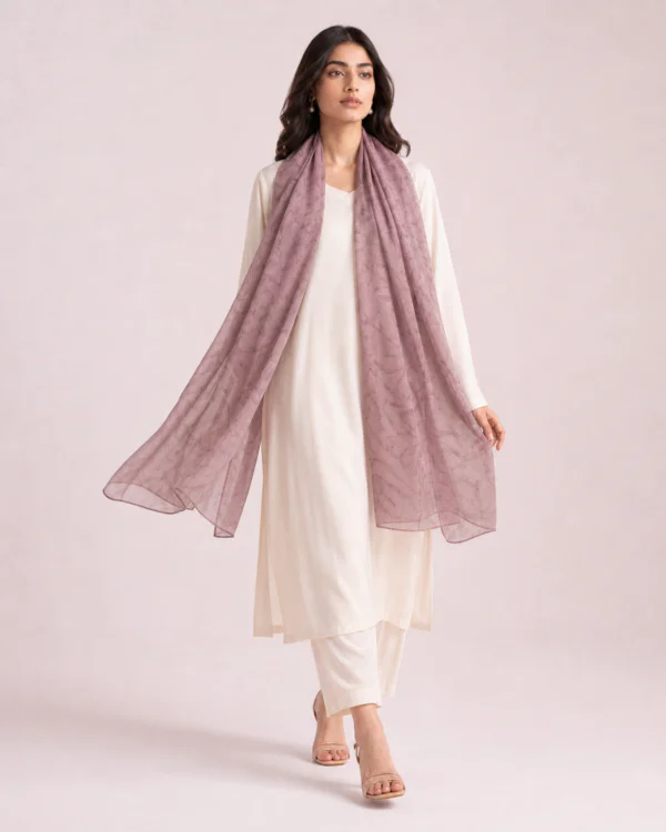 elrare dusty mauve tonal leaf dupatta flared