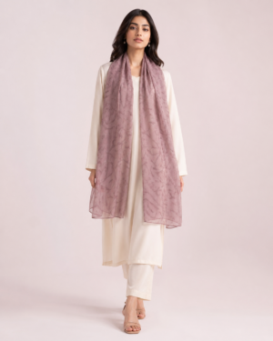 elrare dusty mauve tonal leaf dupatta front view