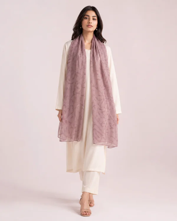 elrare dusty mauve tonal leaf dupatta front view