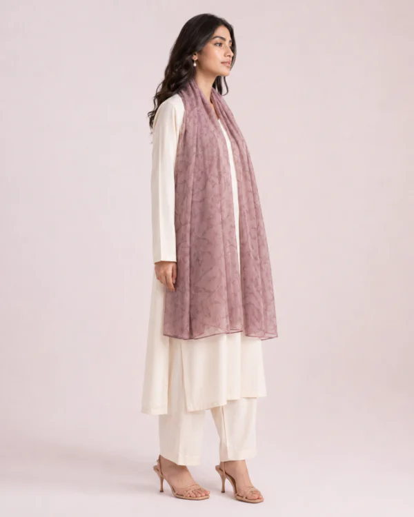 elrare dusty mauve tonal leaf dupatta side view
