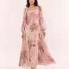 elrare dusty rose watercolor floral maxi dress front view