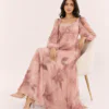 elrare dusty rose watercolor floral maxi dress seated