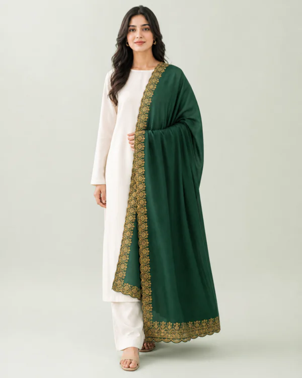 elrare forest green gold floral dupatta front view