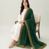 elrare forest green gold floral dupatta seated