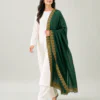 elrare forest green gold floral dupatta walking view