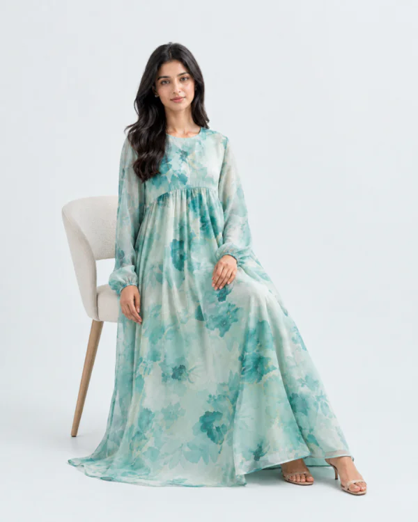 elrare mint watercolour floral maxi dress front pose