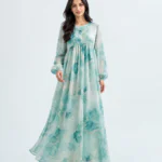 elrare mint watercolour floral maxi dress front view