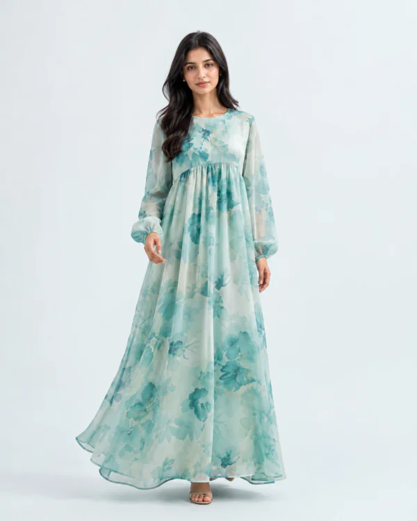 elrare mint watercolour floral maxi dress front view