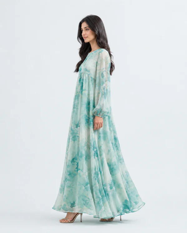 elrare mint watercolour floral maxi dress side view