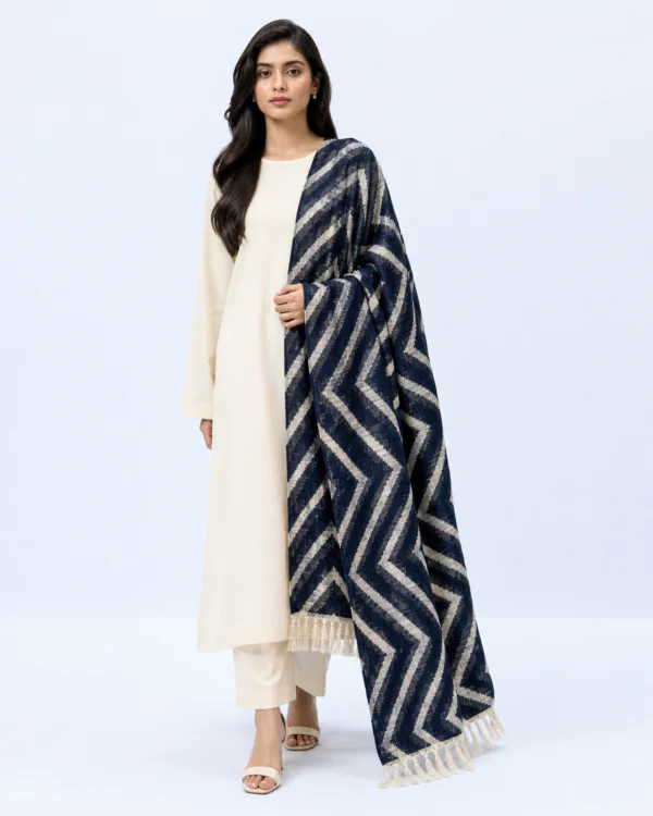elrare navy chevron tassel dupatta front view