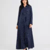 elrare navy pinstripe shirt maxi dress front view