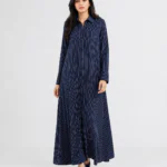 elrare navy pinstripe shirt maxi dress front view