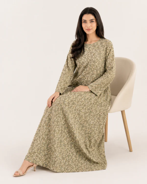 elrare sage ditsy floral maxi dress seated