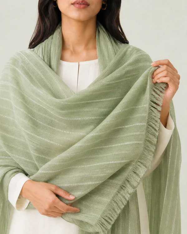 elrare sage pinstripe fringe dupatta detail