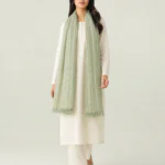 elrare sage pinstripe fringe dupatta front view