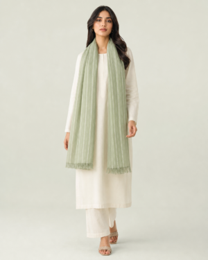 elrare sage pinstripe fringe dupatta front view